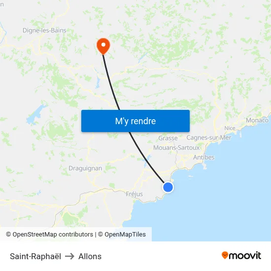 Saint-Raphaël to Allons map