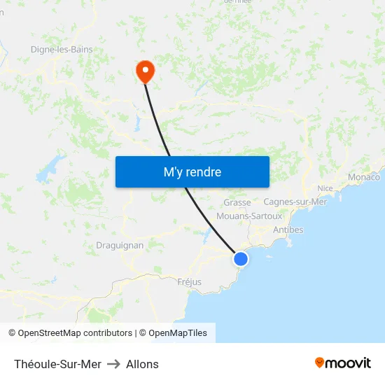 Théoule-Sur-Mer to Allons map
