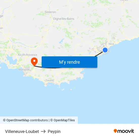 Villeneuve-Loubet to Peypin map