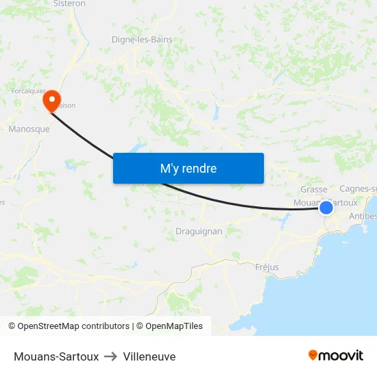 Mouans-Sartoux to Villeneuve map