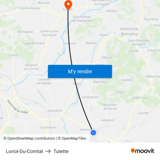 Loriol-Du-Comtat to Tulette map