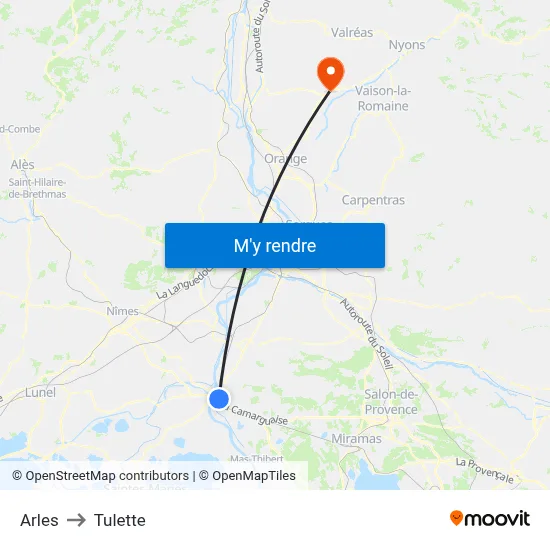 Arles to Tulette map