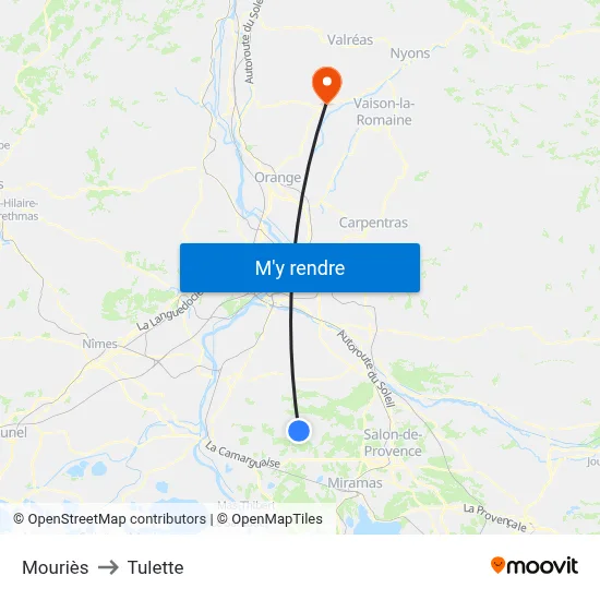 Mouriès to Tulette map