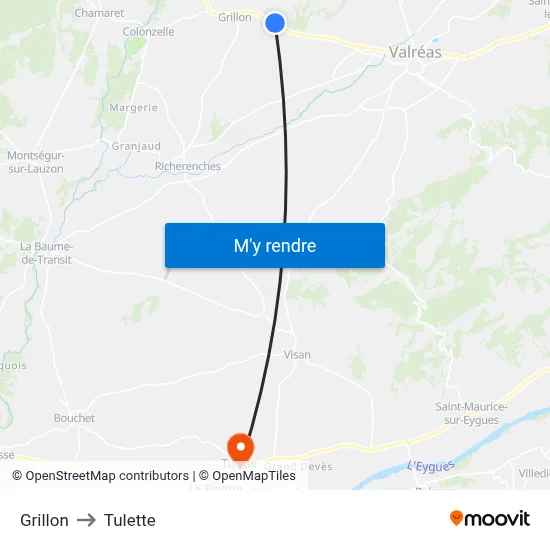 Grillon to Tulette map