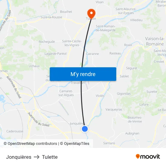 Jonquières to Tulette map