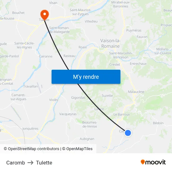 Caromb to Tulette map