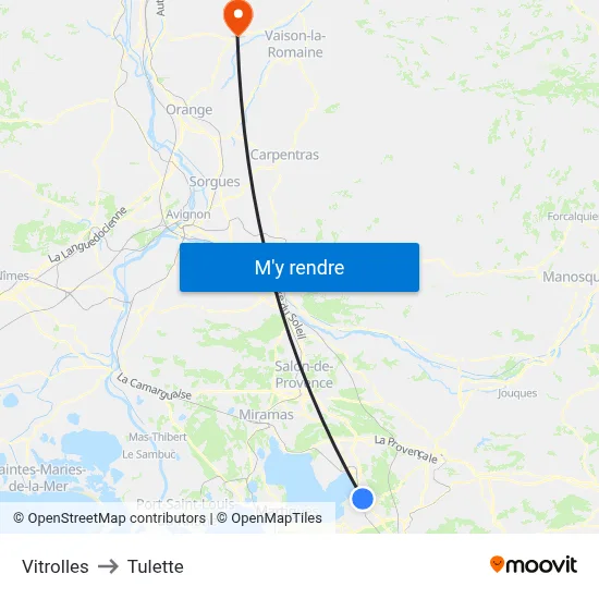 Vitrolles to Tulette map