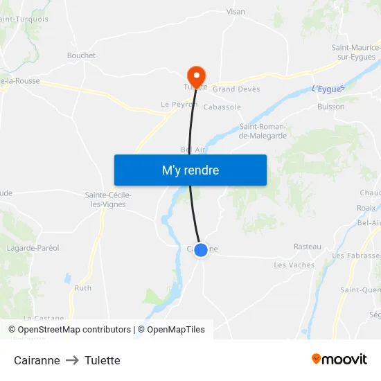 Cairanne to Tulette map