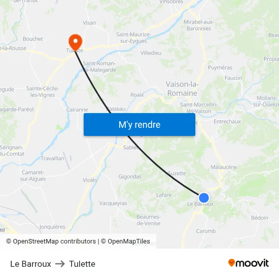 Le Barroux to Tulette map