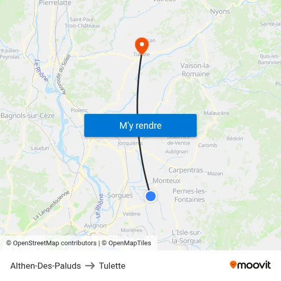 Althen-Des-Paluds to Tulette map