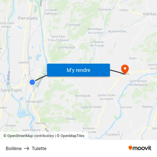 Bollène to Tulette map