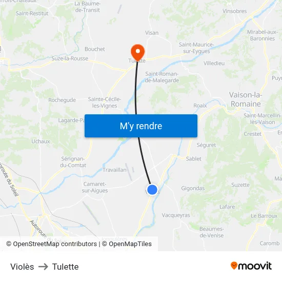 Violès to Tulette map