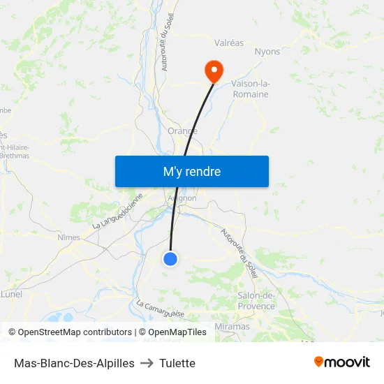Mas-Blanc-Des-Alpilles to Tulette map