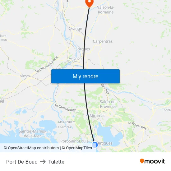 Port-De-Bouc to Tulette map