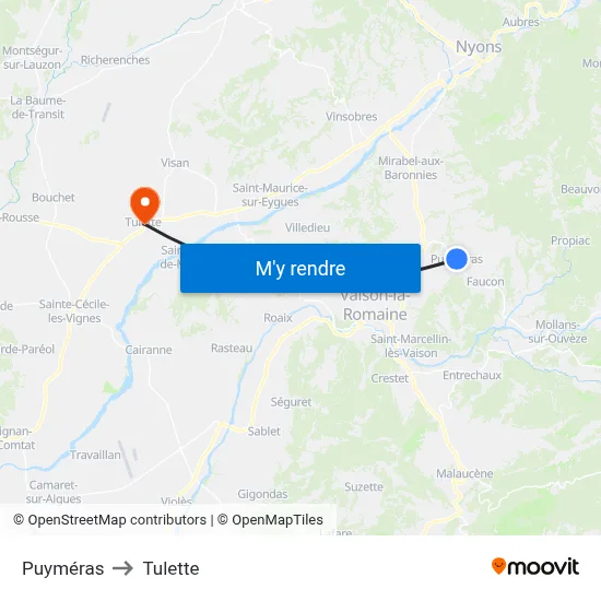 Puyméras to Tulette map