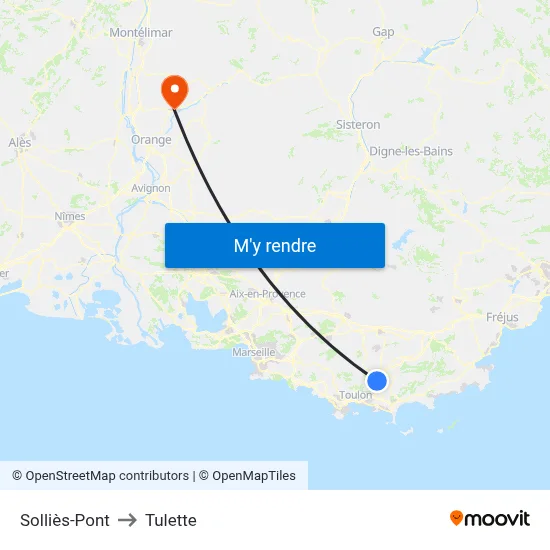 Solliès-Pont to Tulette map