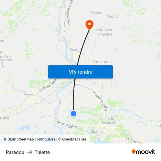 Paradou to Tulette map