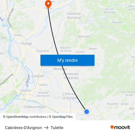 Cabrières-D'Avignon to Tulette map
