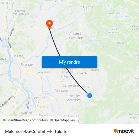 Malemort-Du-Comtat to Tulette map