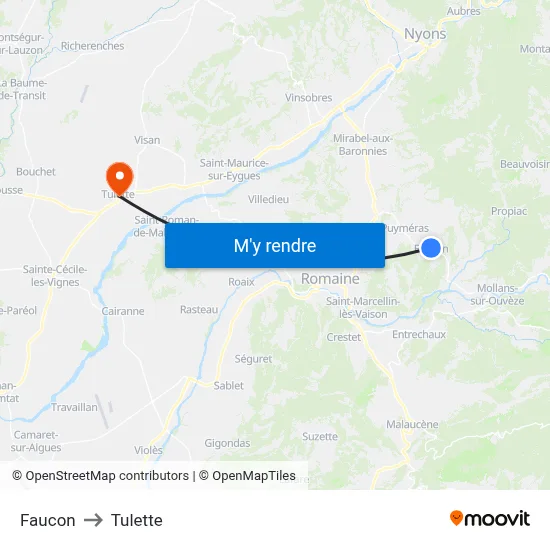 Faucon to Tulette map