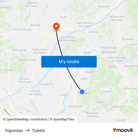 Gigondas to Tulette map