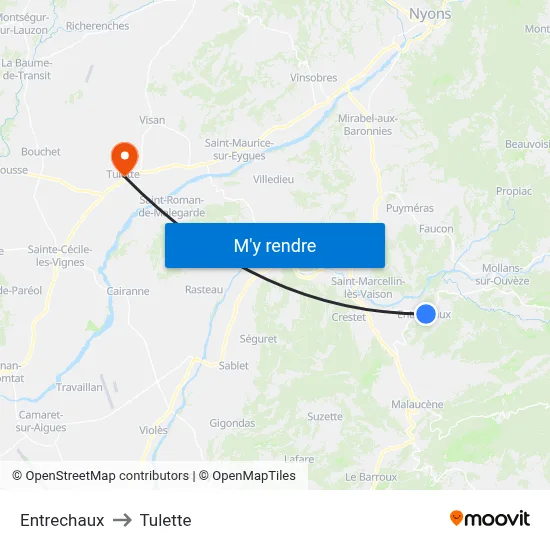 Entrechaux to Tulette map