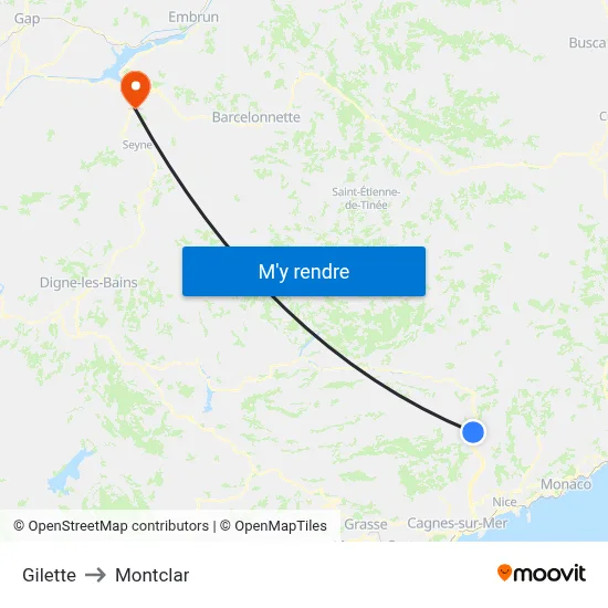 Gilette to Montclar map
