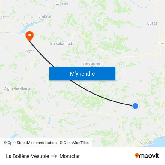 La Bollène-Vésubie to Montclar map