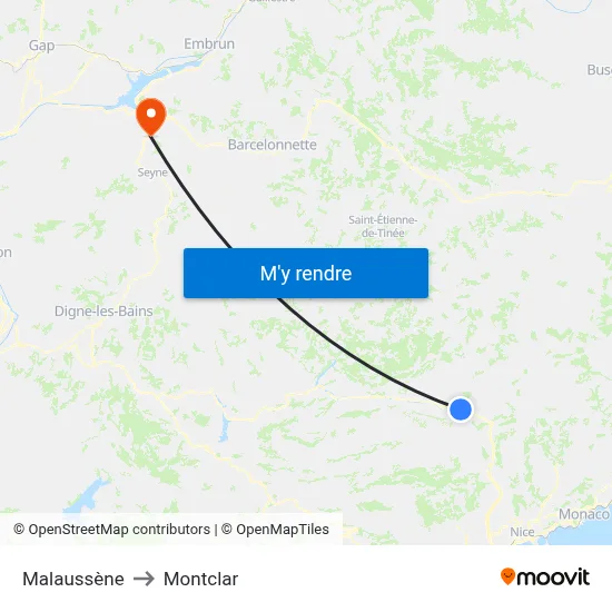 Malaussène to Montclar map