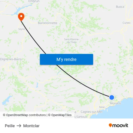 Peille to Montclar map