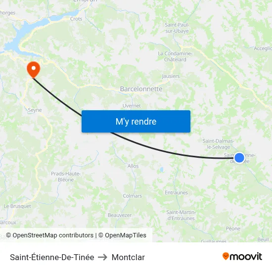 Saint-Étienne-De-Tinée to Montclar map