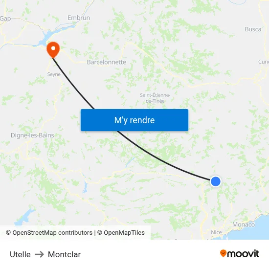 Utelle to Montclar map