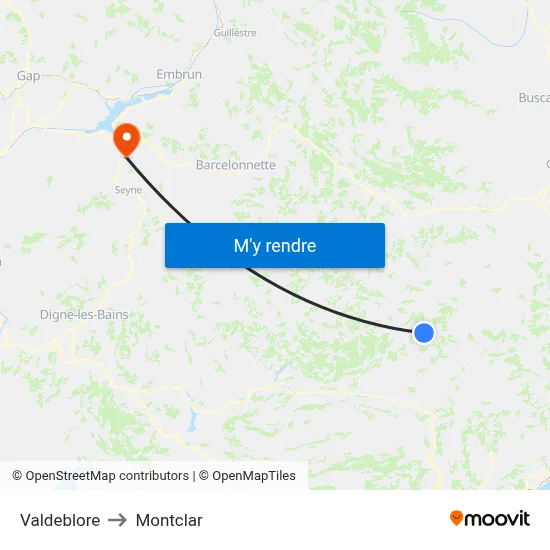 Valdeblore to Montclar map