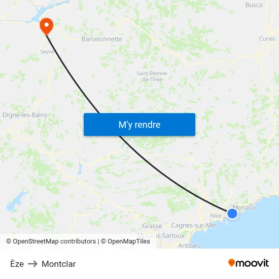 Èze to Montclar map