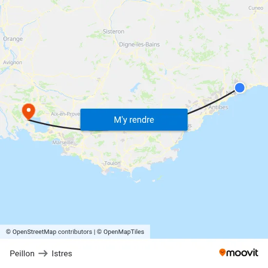 Peillon to Istres map