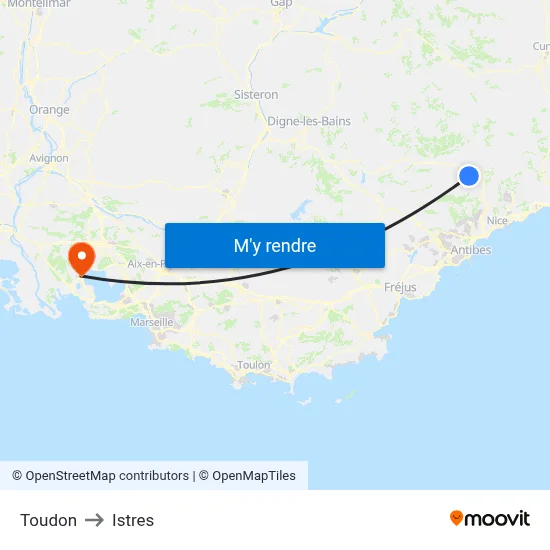 Toudon to Istres map