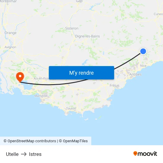 Utelle to Istres map