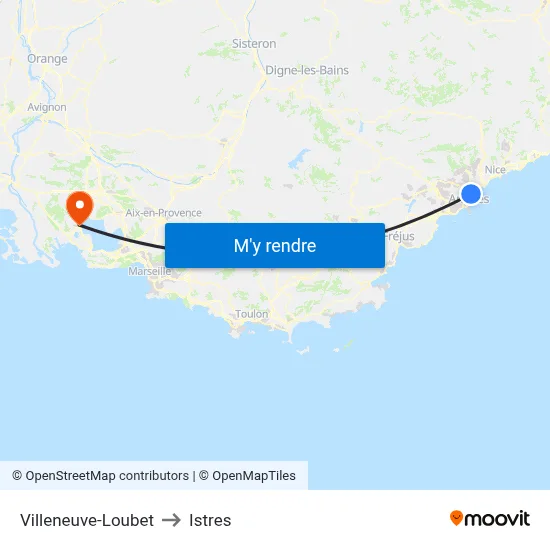 Villeneuve-Loubet to Istres map