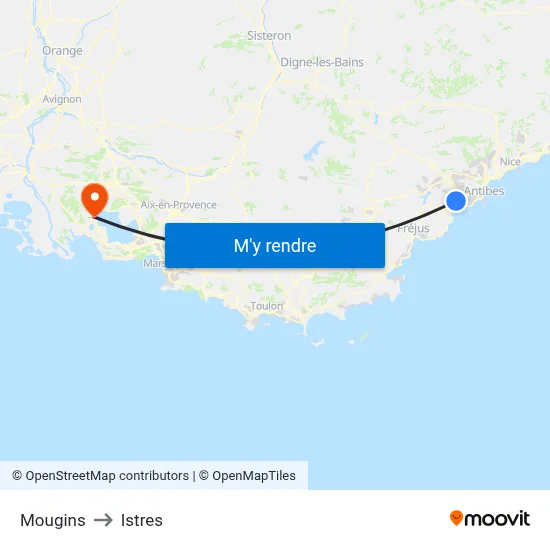 Mougins to Istres map