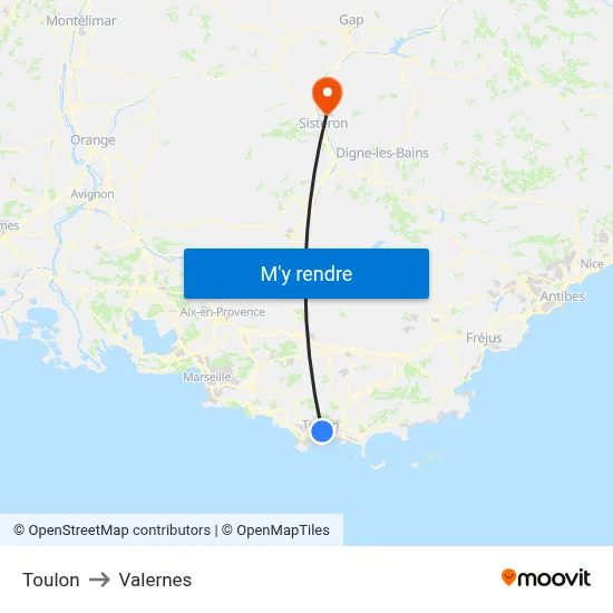 Toulon to Valernes map