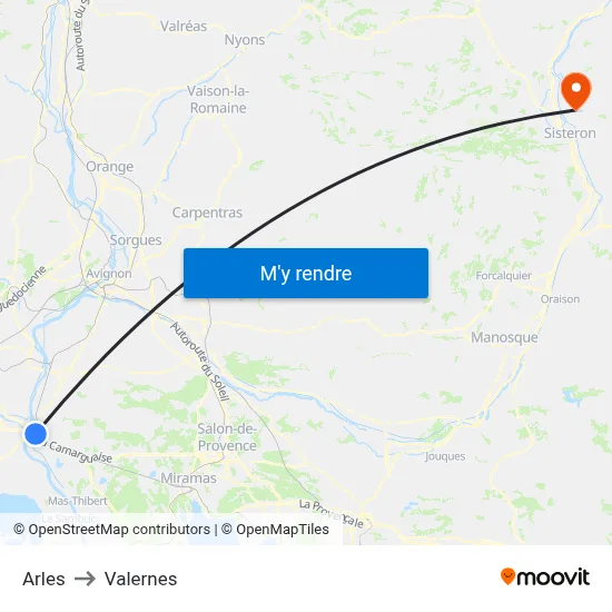 Arles to Valernes map