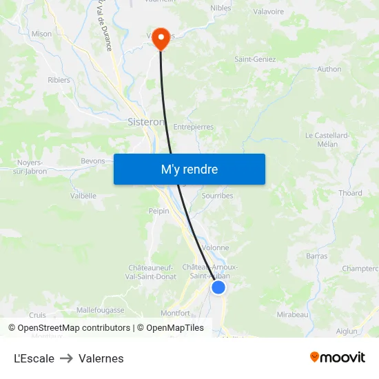 L'Escale to Valernes map