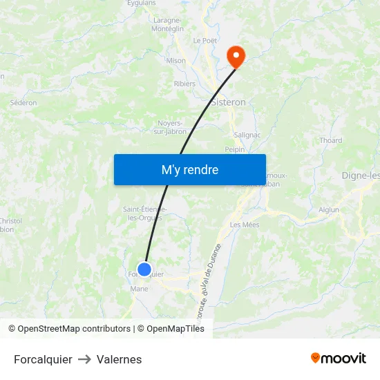 Forcalquier to Valernes map