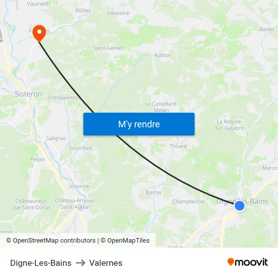 Digne-Les-Bains to Valernes map