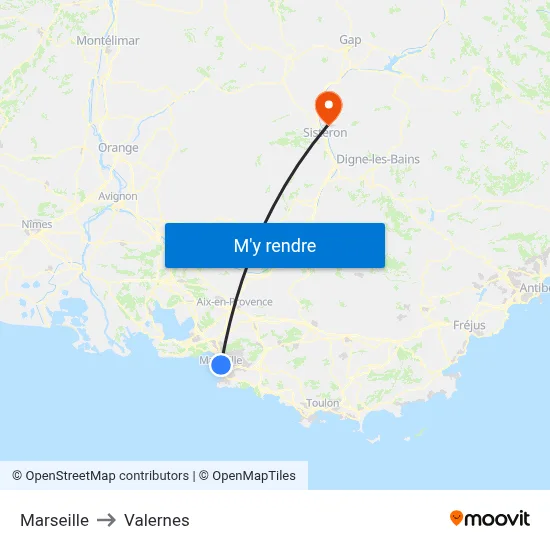Marseille to Valernes map