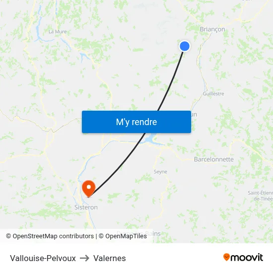 Vallouise-Pelvoux to Valernes map