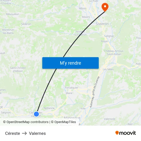 Céreste to Valernes map