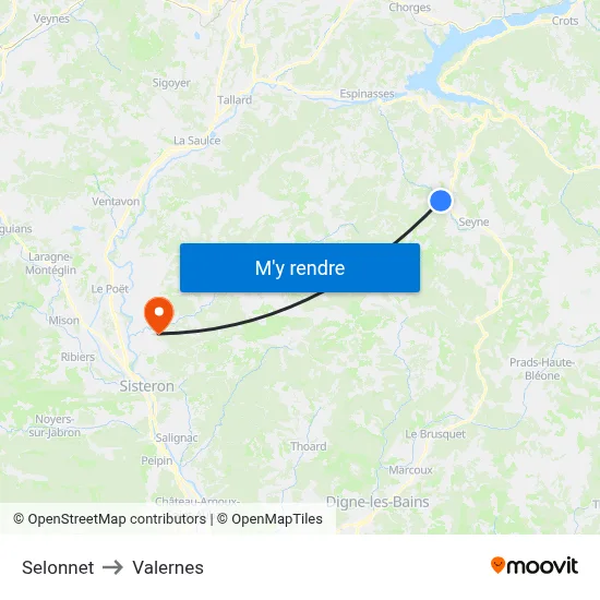 Selonnet to Valernes map