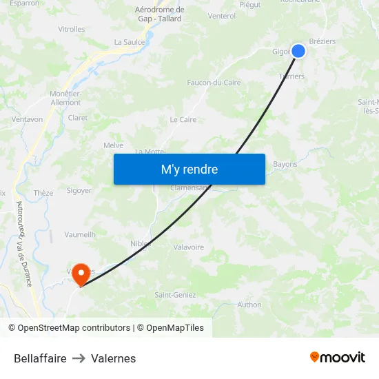 Bellaffaire to Valernes map