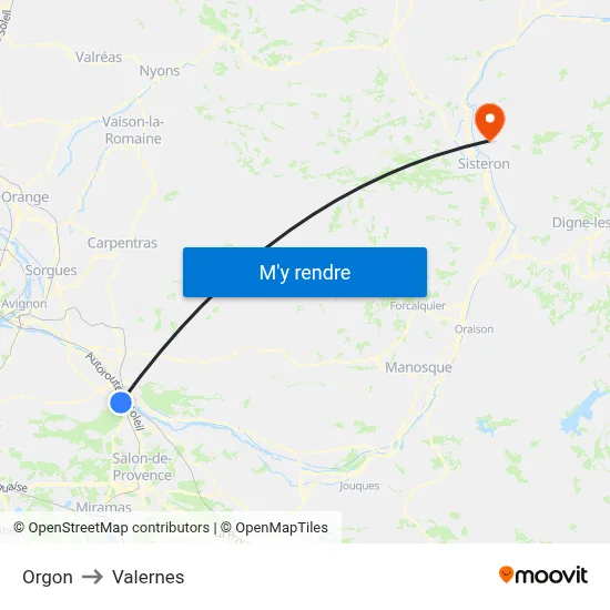 Orgon to Valernes map